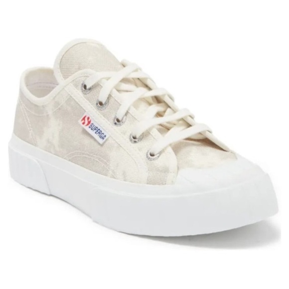 Superga 2750 Tie Dye Low Top Platform Sneaker Tennis Shoe | White, Grey | W 8 - Picture 1 of 16